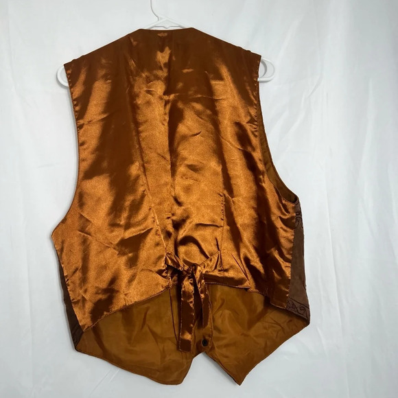 Vintage Men's AJ Brown Leather Western Vest Size 1X Snap Button Front - Picture 6 of 8